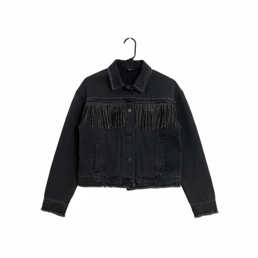 FATE Black Studded Fringe Denim Jacket Cowgirl Rodeo Small
